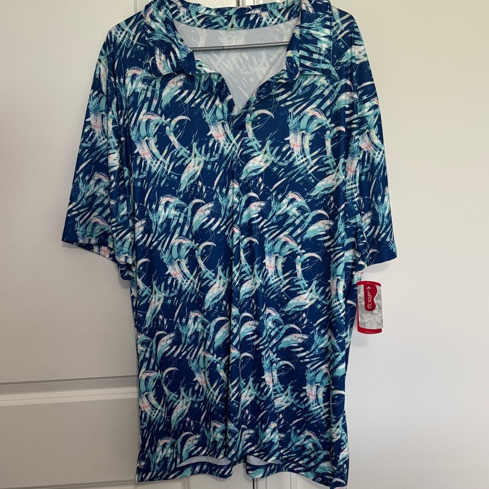 BCG Blue and Pink Patterned Polo Shirt